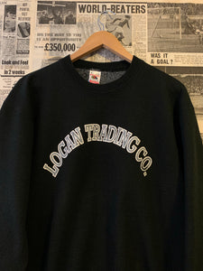 Vintage Work Wear Sweatshirt With Large Print Spell Out- Logan Trading Co Size Medium