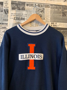 Vintage  Sweater with Large Embroidered Illinois Spell Out Size Medium