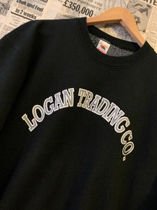 Vintage Work Wear Sweatshirt With Large Print Spell Out- Logan Trading Co Size Medium